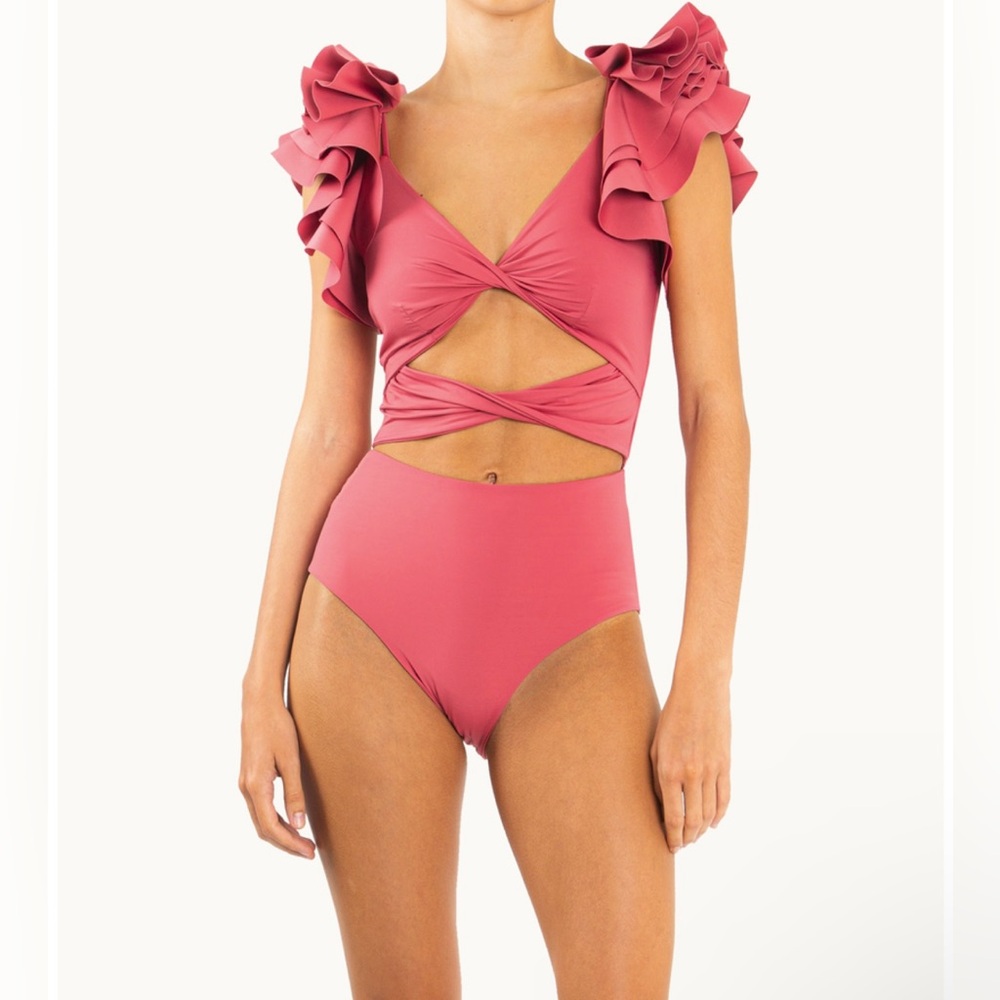 MAYGEL CORONEL Coral One Piece Ruffle Swimsuit